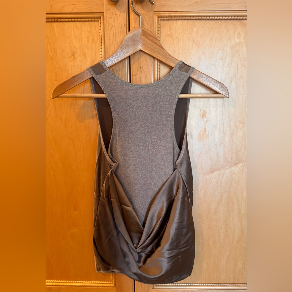 Brunello Cucinelli mixed media brown silk and cotton tank. Size 6. Never worn.
